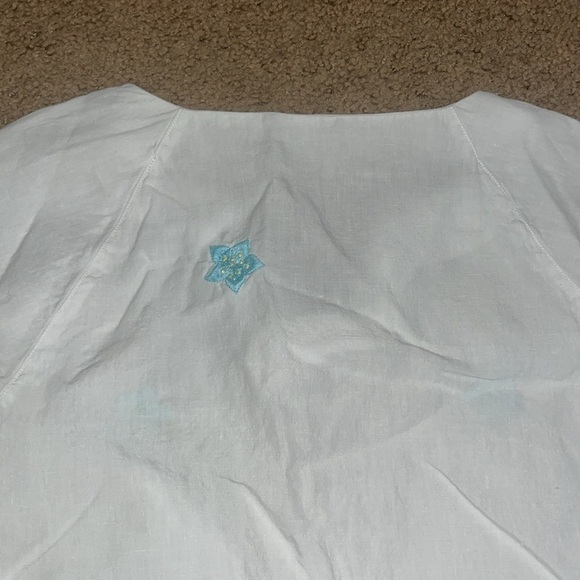Andie x Fanm Mon The Serik Mini Dress Linen Embroidered Floral White Medium - Picture 11 of 13